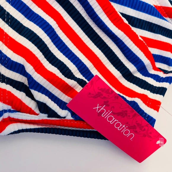 Xhilaration Ribbed Set Button-Front Bralette Bikini Top & Bottom Red Stripe 20W - Picture 8 of 16